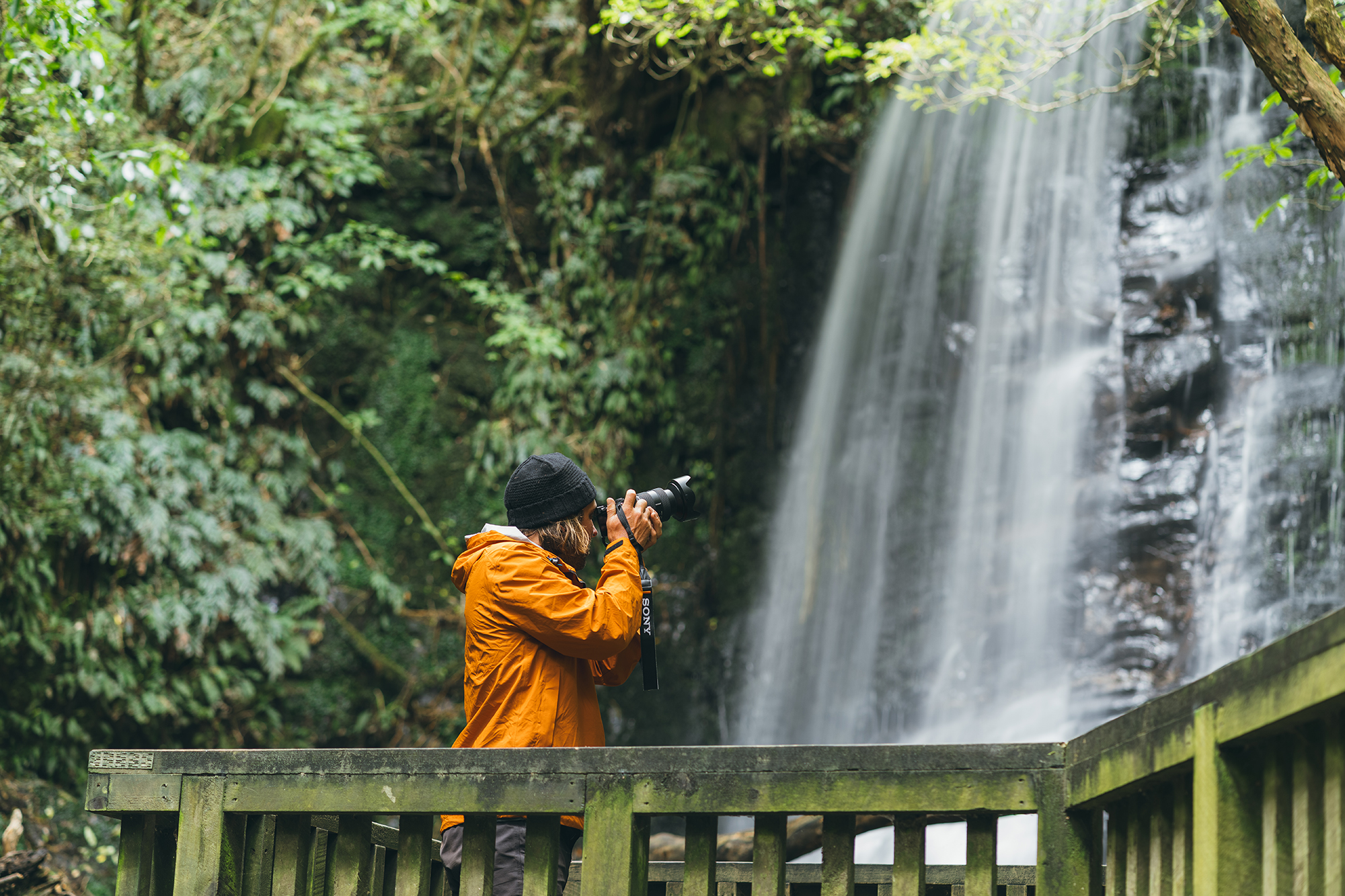 Taking photos of a waterfall